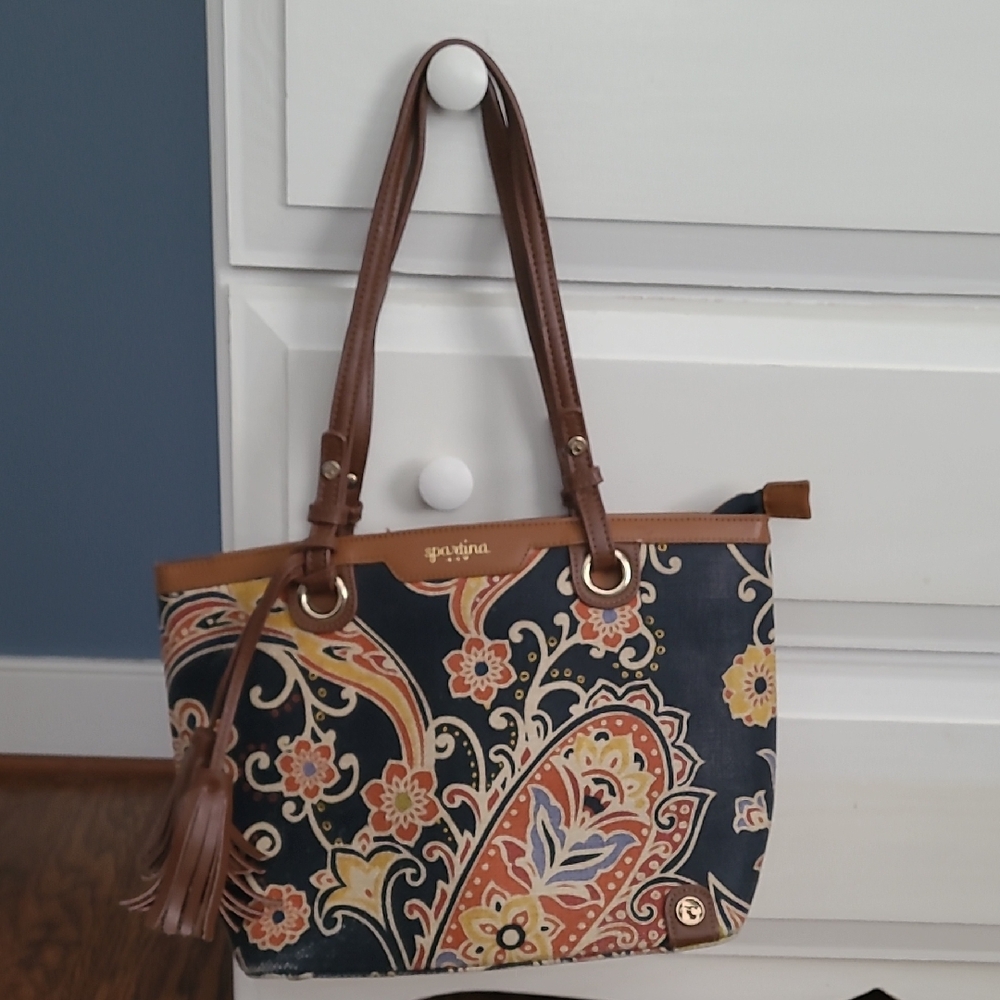 Spartina 449 Navy and Tan Paisley Tote